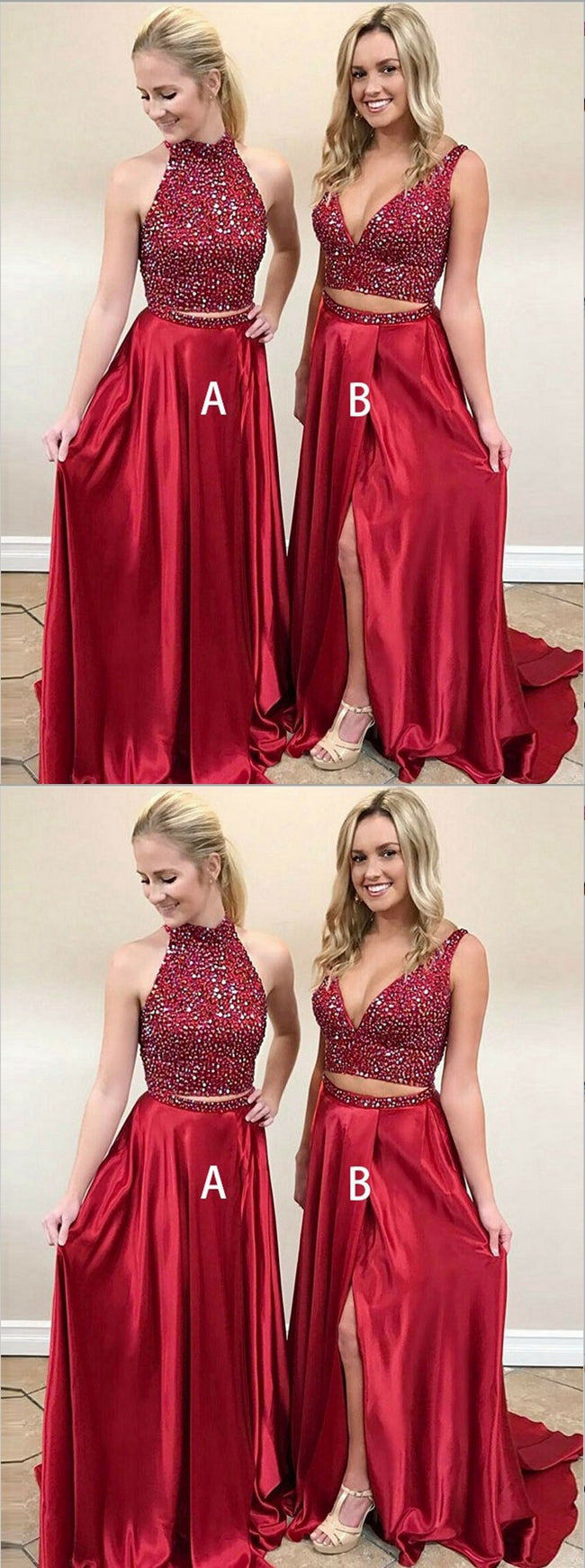Two Pieces Prom Dress, Evening Dress, Dance Dresses, Graduation School Party Gown