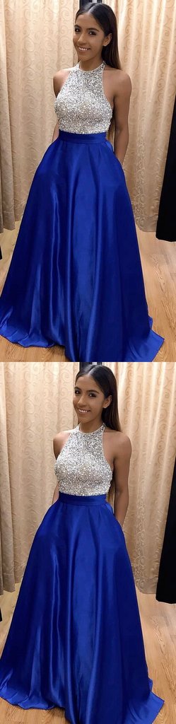 Royal Blue Prom Dress Halter Neckline, Evening Dress, Dance Dresses, Graduation School Party Gown