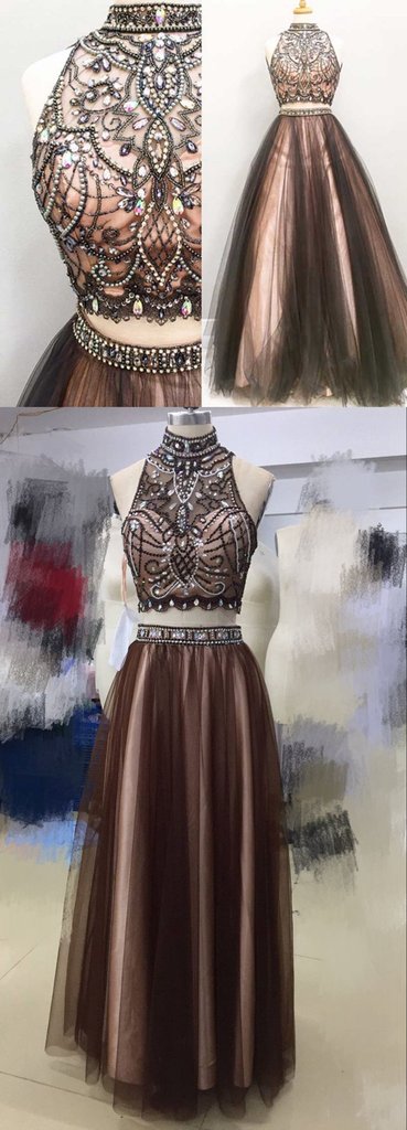 Two Pieces Prom Dress , Evening Gown, Graduation School Party Dress, Winter Formal Dress,