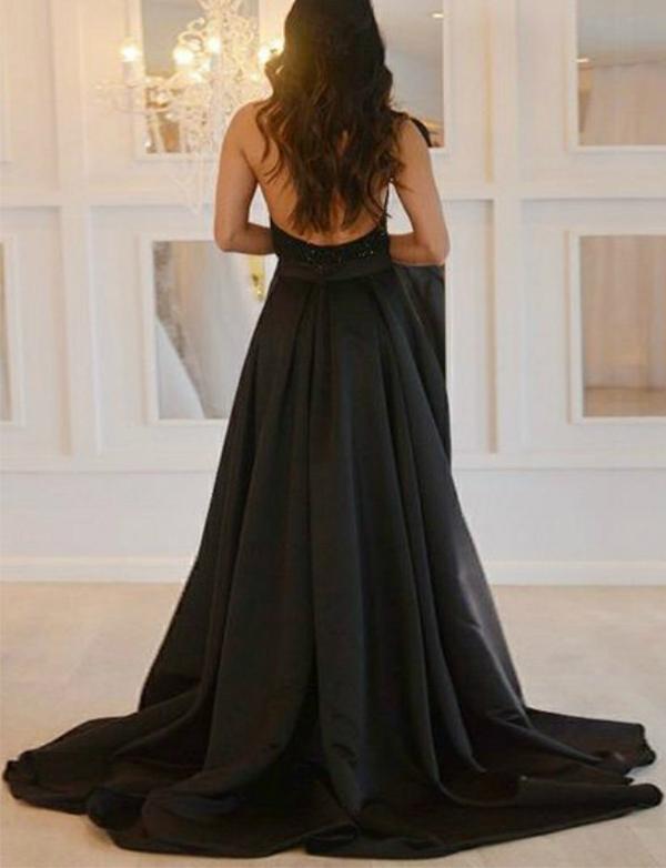 Sexy Black Prom Dress Slit Skirt, Evening Dress, Dance Dresses, Graduation School Party Gown