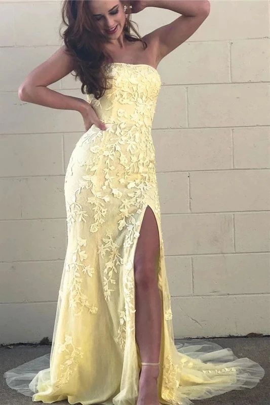 Strapless Tulle Long Prom Dress with Appliques and Beading,Prom Dresses,Pageant Dress