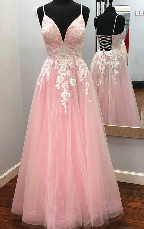 Straps Tulle/Lace Prom Dresses Long,Formal Gown