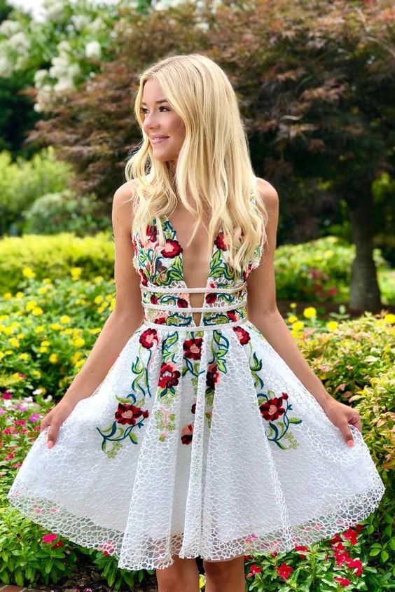 Embroidery Homecoming Dress , HOCO Dress, Short Prom Dress ,Back To School Party Dress, Evening Dress, Formal Dress