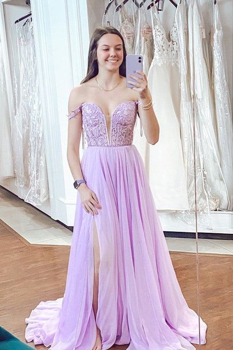 A-line Chiffon Long Prom Dress with Sheer Leaf Lace Bodice