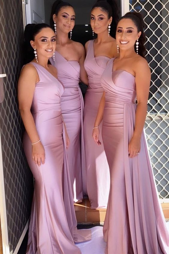 Mermaid One Shoulder Long Bridesmaid Dress,Formal Dress,Wedding Party Dresses