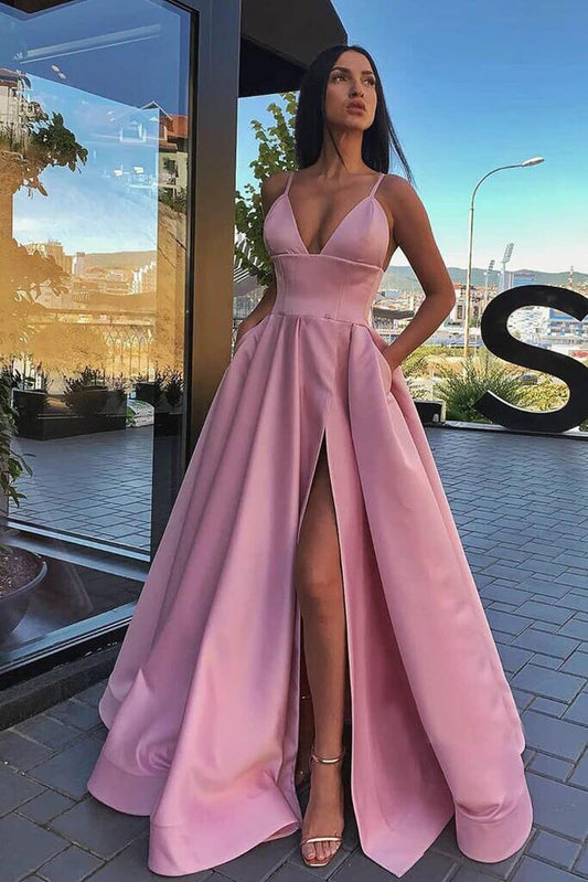 Sexy Satin Prom Dress High Slit, Formal Dress, Dance Dresses, Graduation School Party Gown