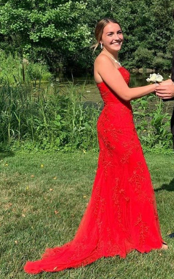 Strapless Tulle Long Prom Dress with Appliques and Beading,Prom Dresses,Pageant Dress