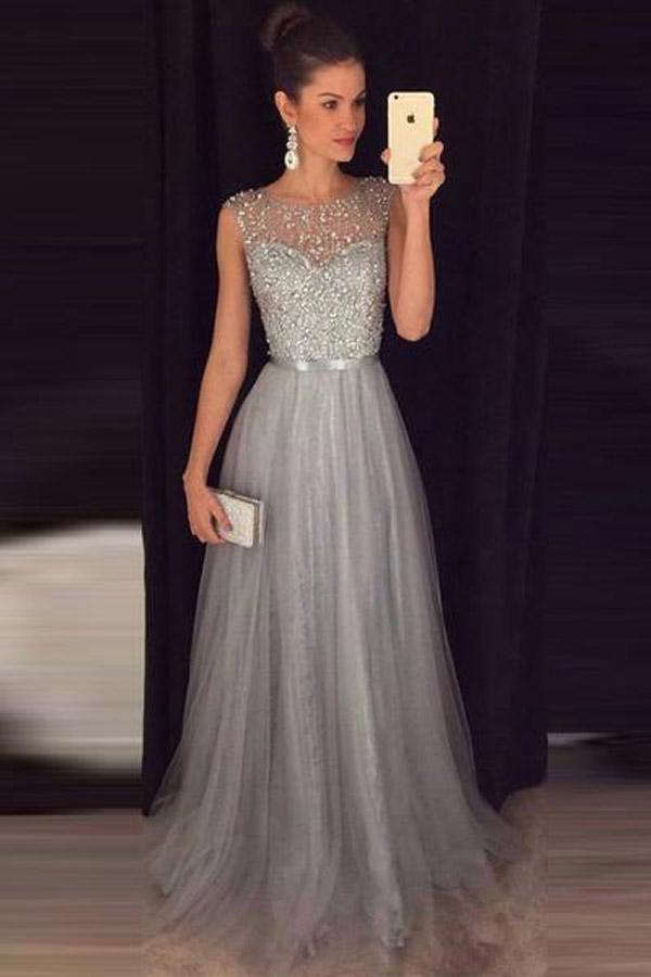 Silver Grey Prom Dress, Evening Gown, Graduation School Party Dress, Winter Formal Dress
