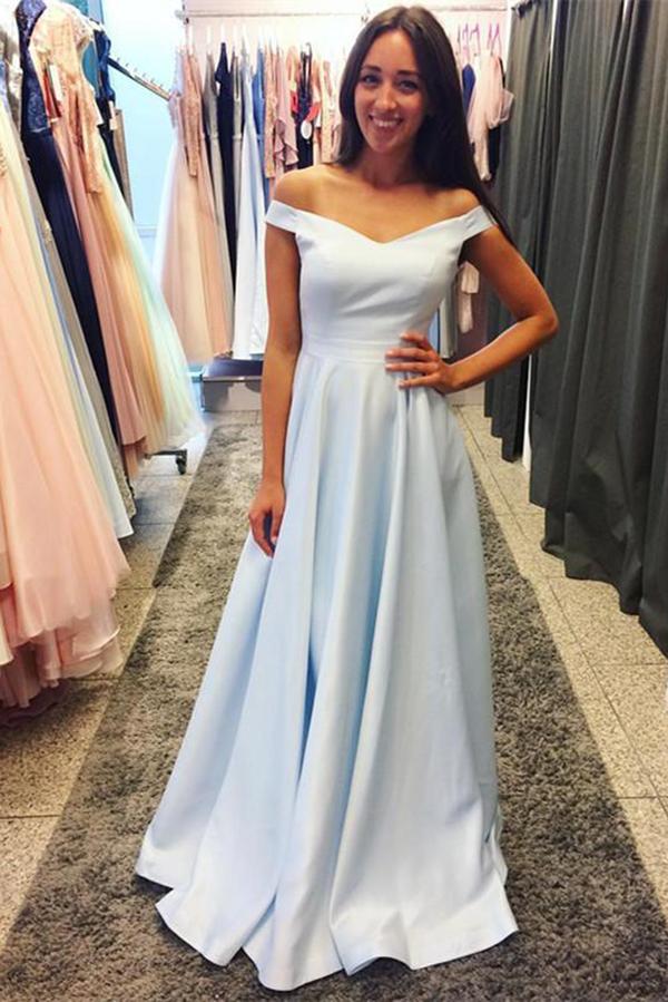 Light Blue Prom Dress Off The Shoulder Straps, Evening Dress, Formal Dresses, Graduation School Party Dance Dress