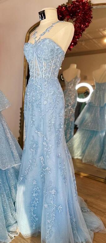 Red Leaf Lace Fitted Long Prom Dresses