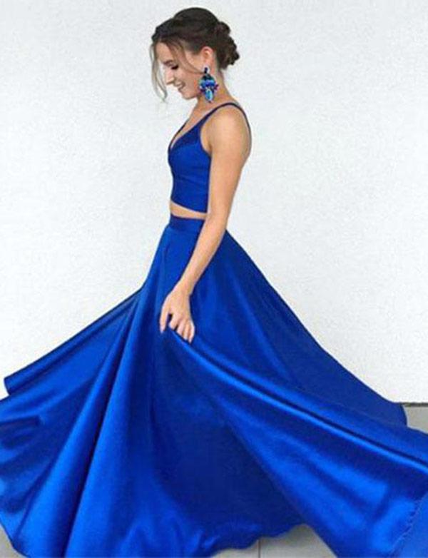 Two Pieces Royal Blue Prom Dresses, Evening Gown, Graduation School Party Dress, Winter Formal Dress