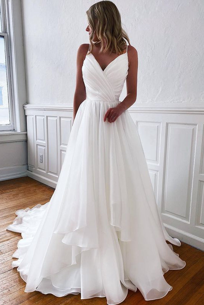 v neck ruffle wedding dress