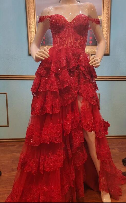 Tulle Sequin Long Prom dress with Sheer Corset Bodice and Ruffle Skirt, Wedding Dress