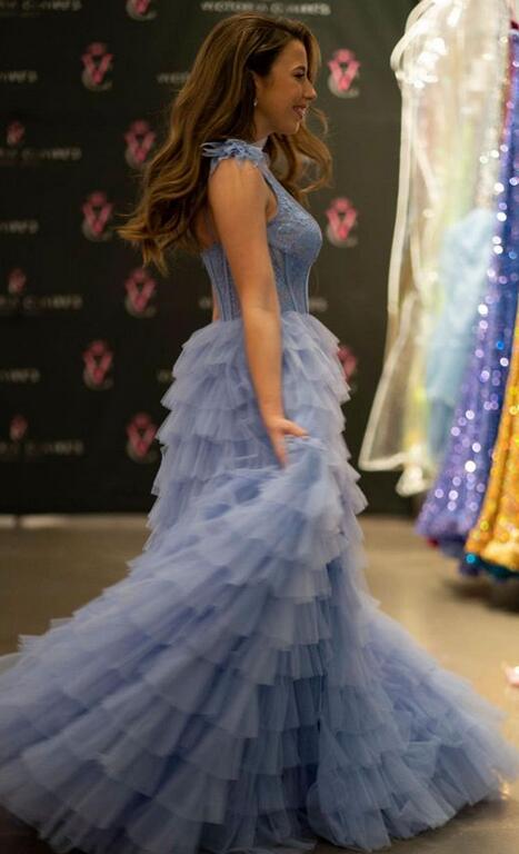 One Shoulder Tulle Long Prom Dress with Lace Bodice and Slit