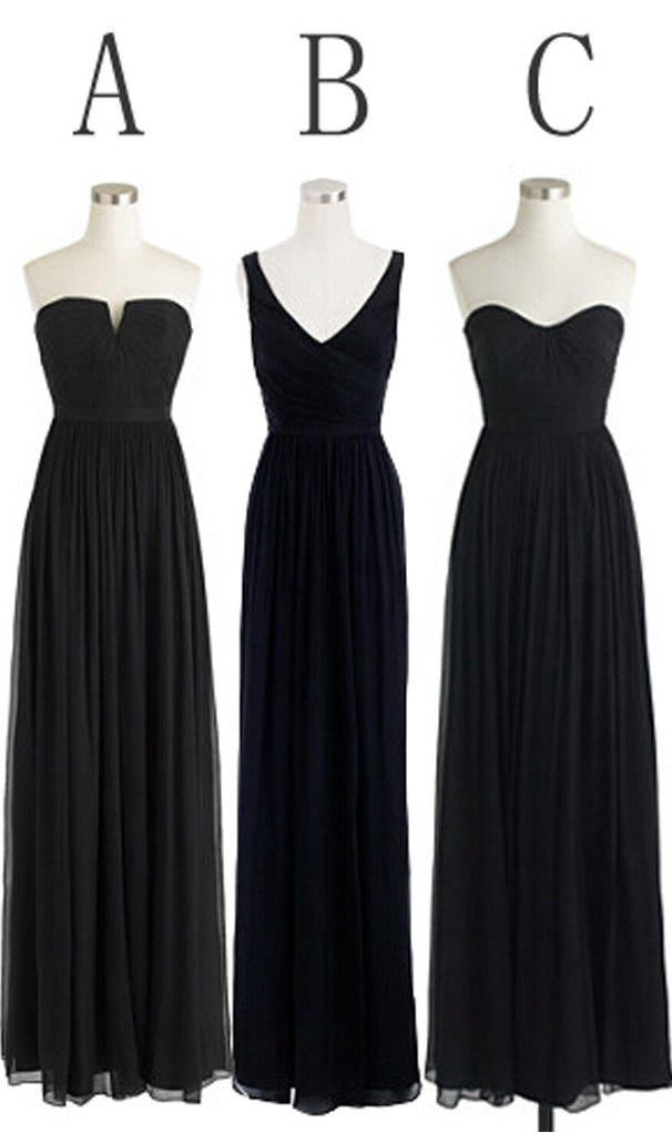 Black Bridesmaid Dresses in Chiffon, Cheap Bridesmaid Dress