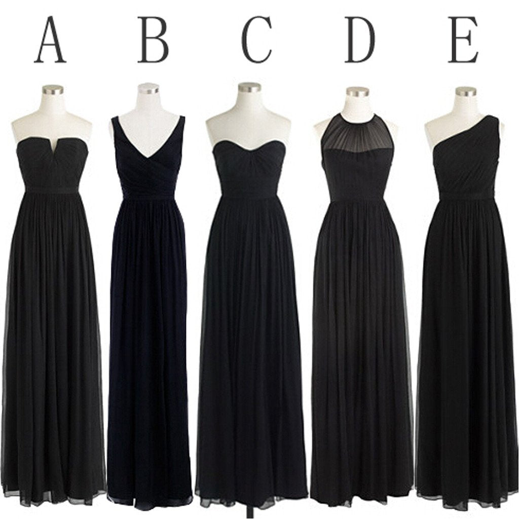 Black Bridesmaid Dresses in Chiffon, Cheap Bridesmaid Dress