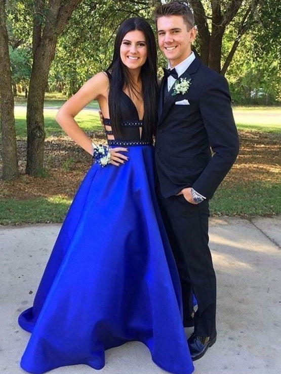 A Line Prom Dress Royal Blue and Black, Evening Dress, Formal Dresses, Graduation School Party Dance Dress