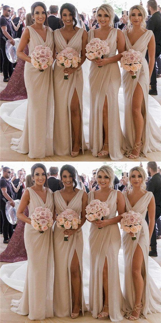 Sexy Chiffon Bridesmaid Dresses with Slit, Bridesmaid Dress For Wedding