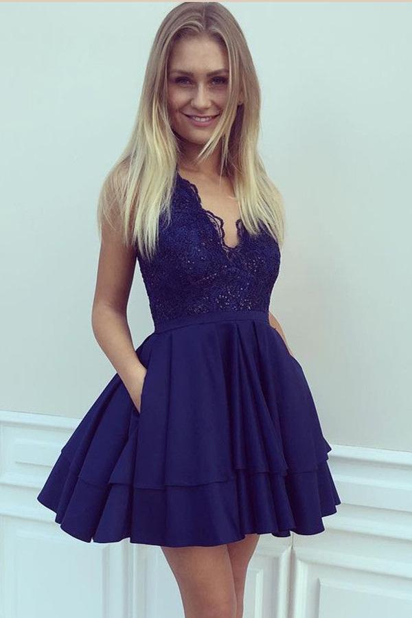 Short Navy Prom Dress, Homecoming Dresses, Graduation School Party Gown, Sweet 16 Dance Dress, Winter Formal Dress,