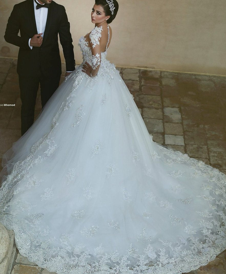 Wholesale New Style Princess Wedding Dress with Sleeves, Bridal Gown ,Dresses For Brides