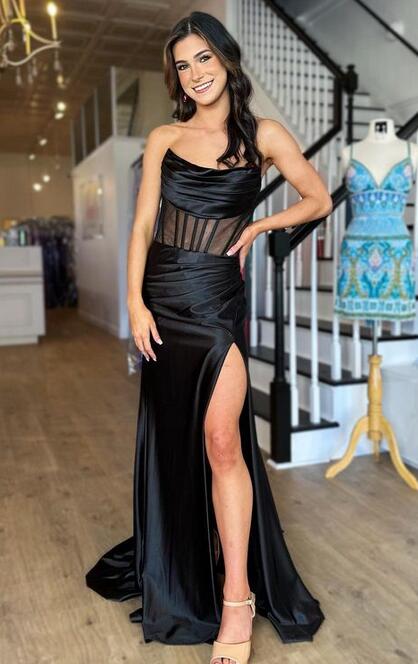2023 Black Prom Dresses Long, Sexy Graduation School Party Gown DT1334