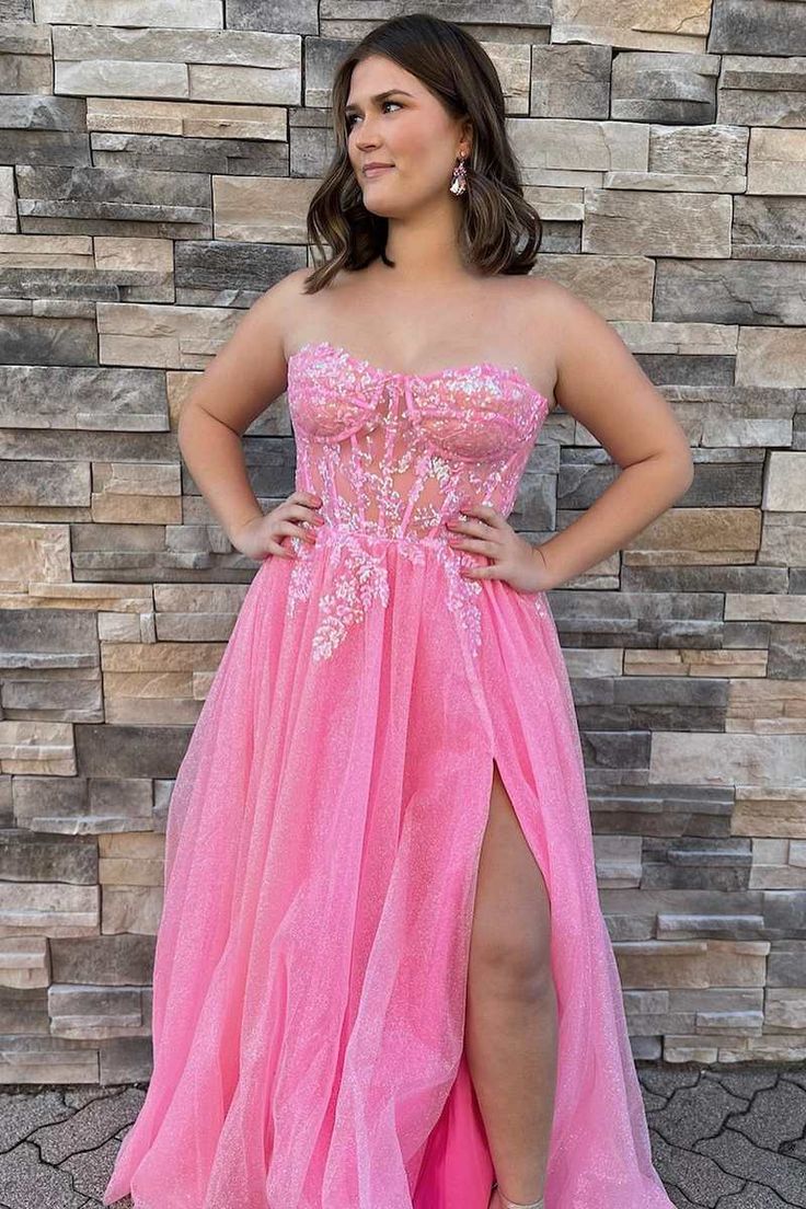 Strapless Prom Dresses Long with Slit