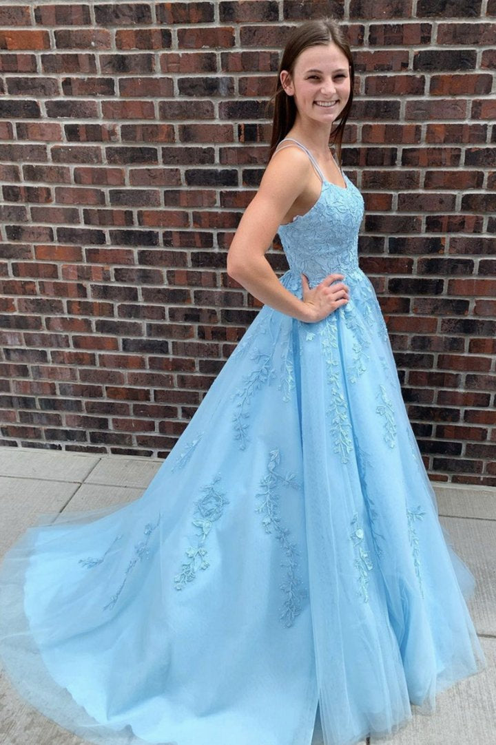 Sky Blue Lace Prom Dress, Dance Dresses, Graduation School Party Gown