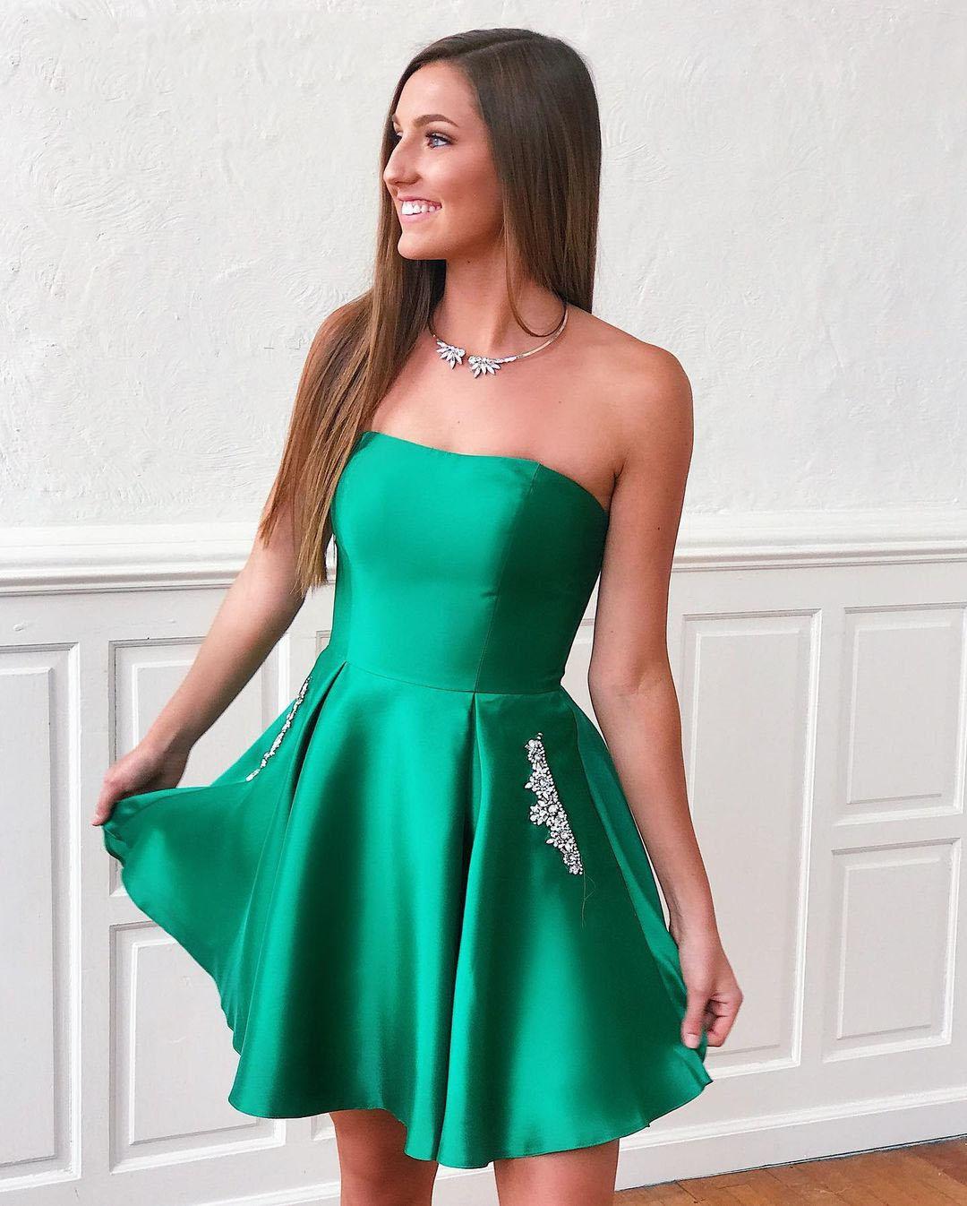 Green Homecoming Dresses with Pockets, hoco dress, Short Prom Dress, F DressesTailor Green Homecoming Dresses with Pockets, hoco dress, Short Prom Dress, F DressesTailor