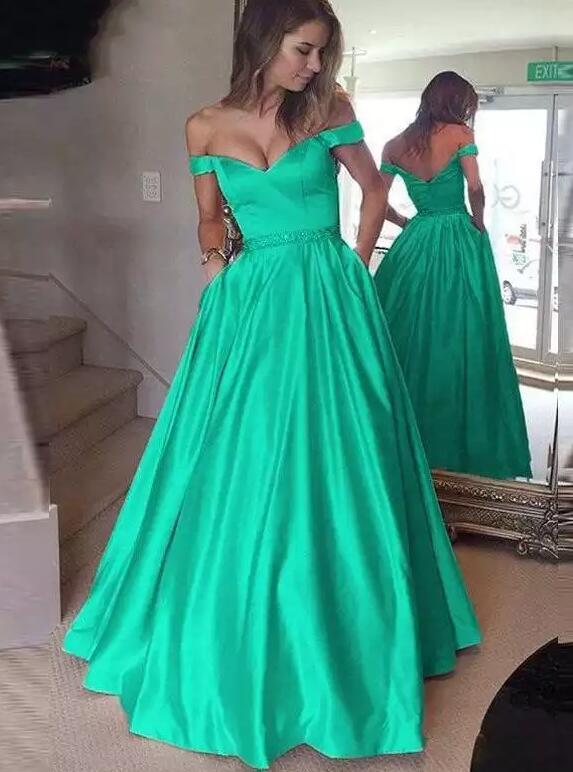 Green Prom Dresses Satin 2022, Evening Dress, Dance Dresses, Graduation School Party Gown