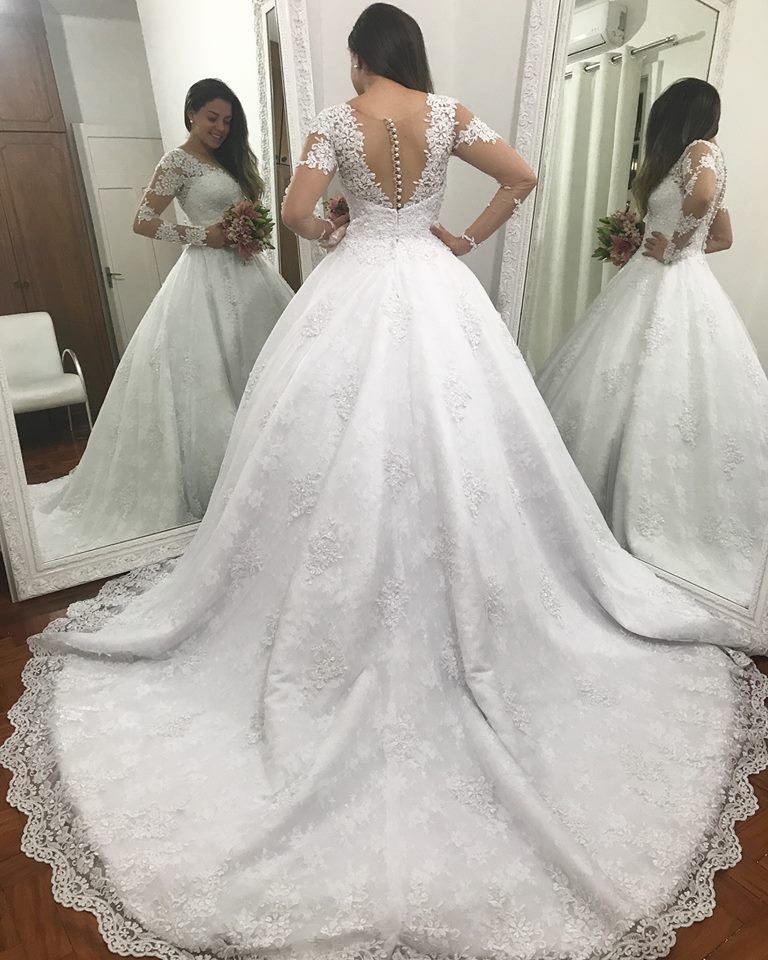 Wholesale Lace Wedding Dress Long Sleeves, Bridal Gown ,Dresses For Brides