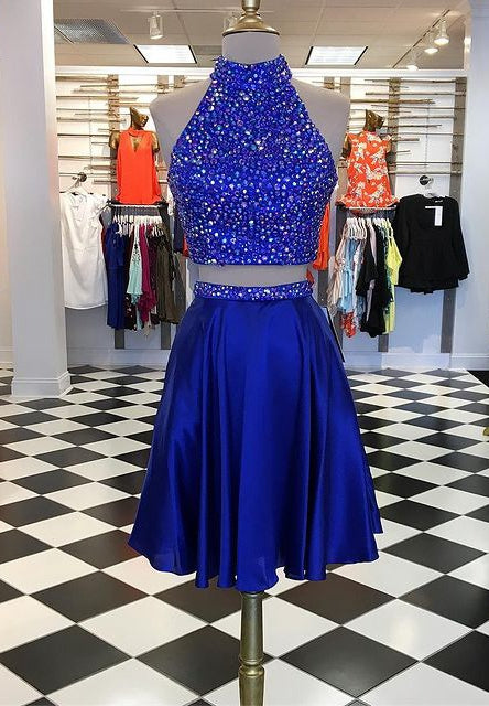 Blue 2 piece prom dress outlet short