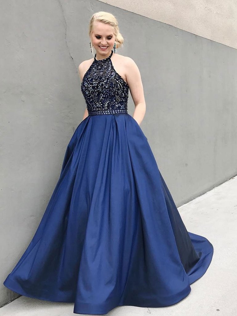 A Line Prom Dress with Pockets, Graduation School Party Gown, Winter F – DressesTailor