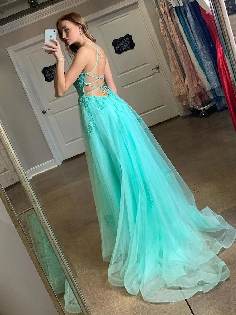 Green Prom Dress with Slit, Prom Dresses, Pageant Dress, Evening Dress, Ball Dance Dresses, Graduation School Party Gown