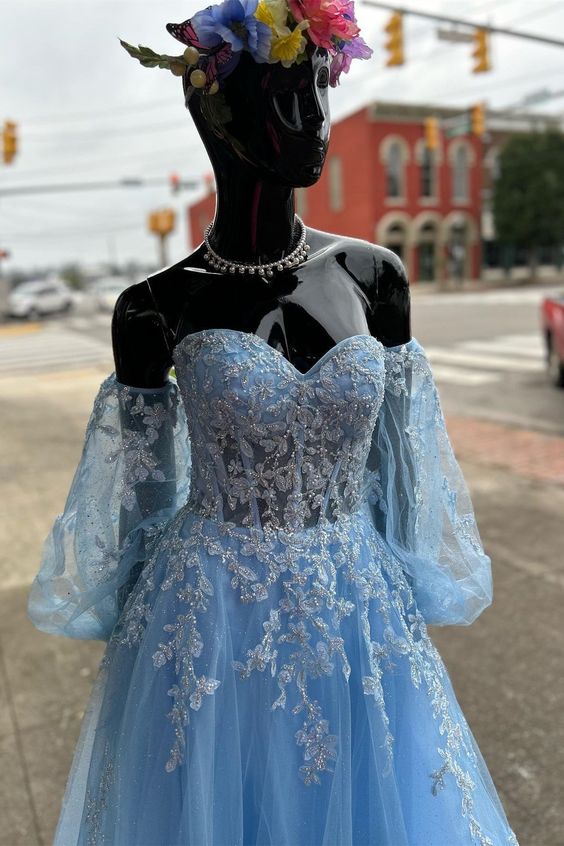 Sweetheart Neck Prom Dresses Long with Removable Long Sleeves