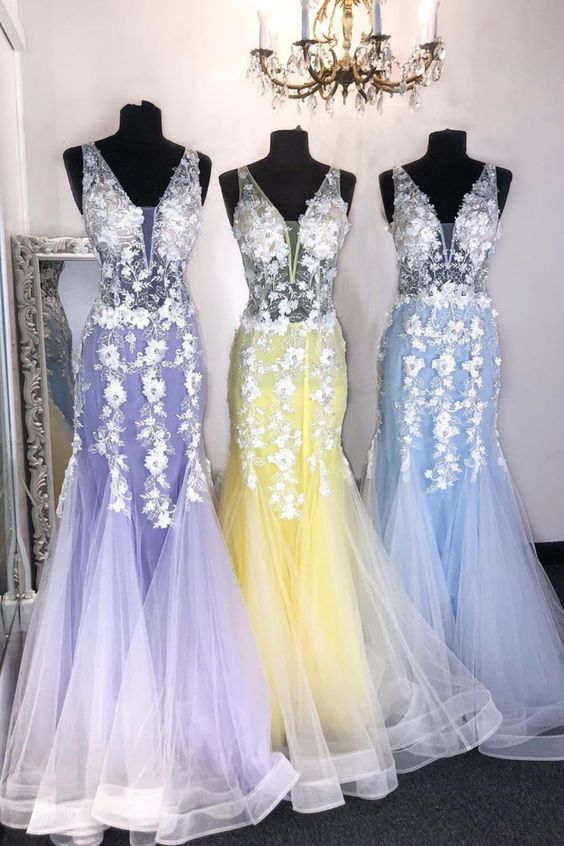 Mermaid Long Prom Dresses with Appliques and Beading,Formal Dresses,Charming Dance Dress