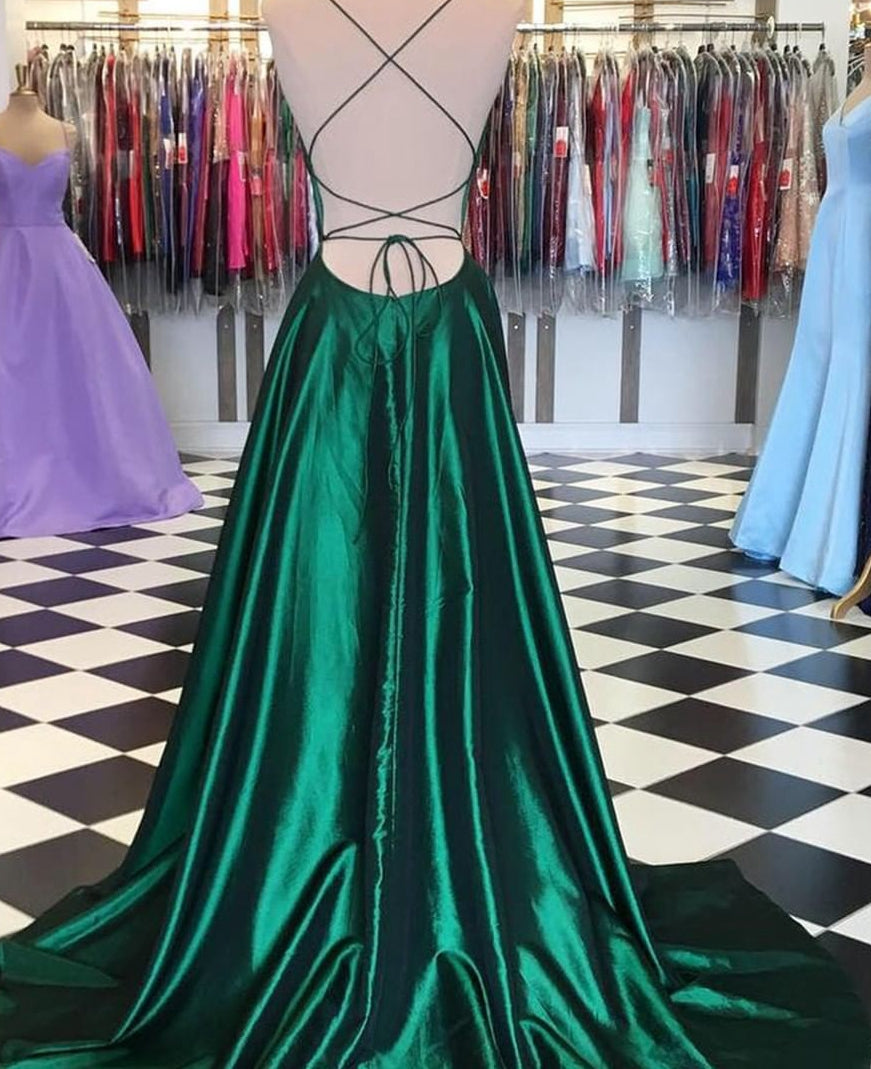 Sexy Backless Prom Dress Green Color ,Pageant Dress, Graduation School Party Gown