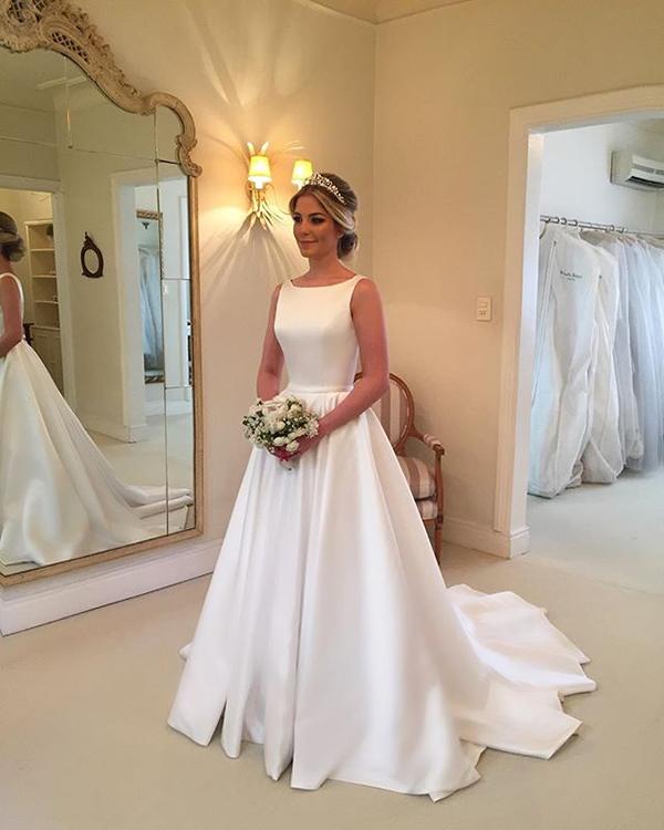 Simple Wedding Dress Satin Fabric, Bridal Gown ,Dresses For Brides