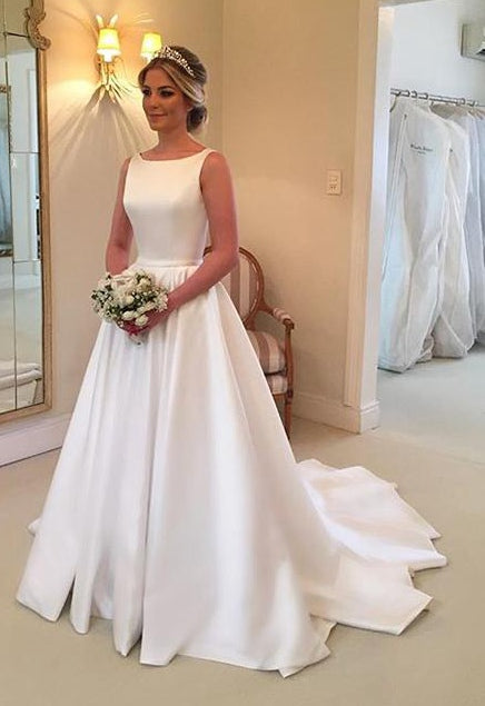 simple satin wedding dress Bridal Gowns - and Elegant A ribbon belt in the skirt allows the a Simple Satin Wedding Dress, Bride