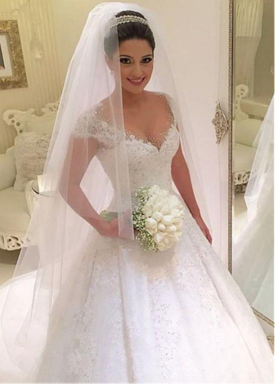 Princess Wedding Dress Short Sleeves, Bridal Gown ,Dresses For Brides