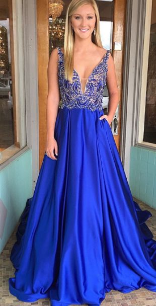 Royal Blue Prom Dress Deep V Back, Evening Dress, Dance Dresses, Graduation School Party Gown, DT0348