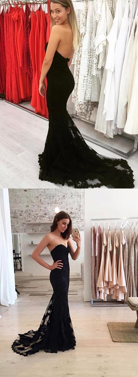 Black Lace Prom Dress, Evening Gown, Graduation School Party Dress, Winter Formal Dress