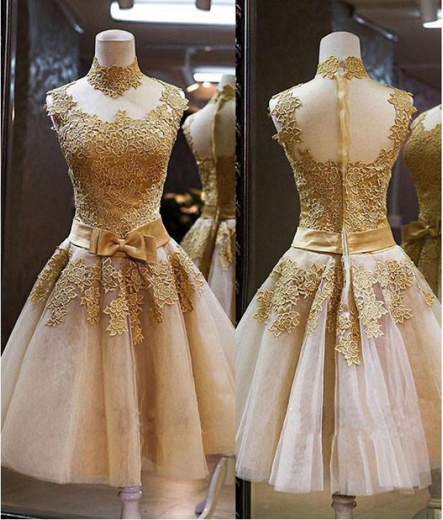 Gold Short Prom Dress, Homecoming Dresses, Graduation School Party Gown, Sweet 16 Dance Dress, Winter Formal Dress