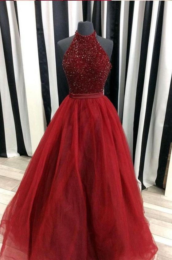 Prom Dress with Halter Neckline, Evening Gown, Graduation School Party Dress, Winter Formal Dress