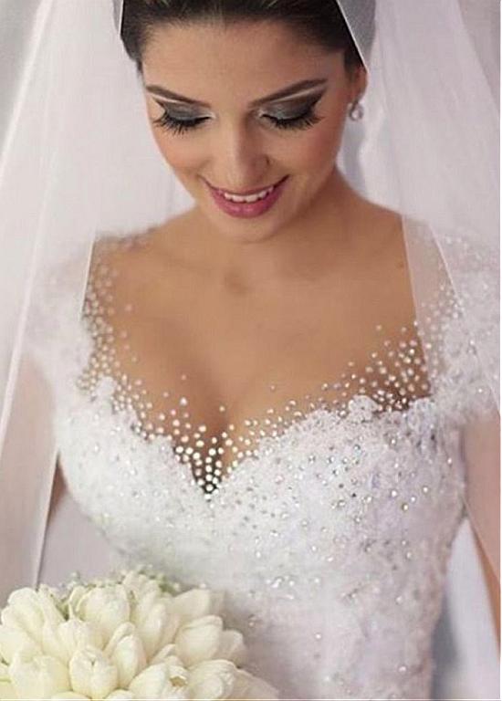 Princess Wedding Dress Short Sleeves, Bridal Gown ,Dresses For Brides