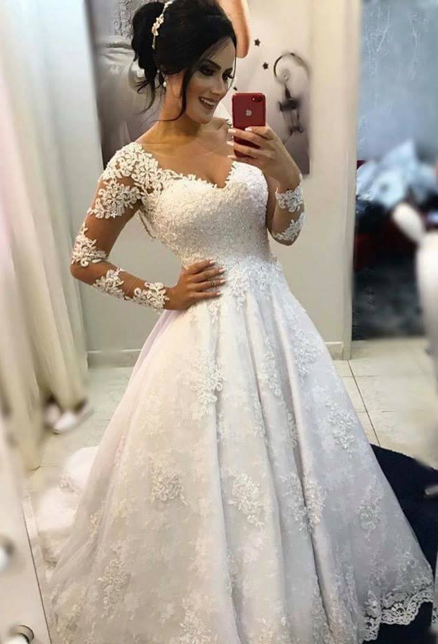 Wholesale Lace Wedding Dress Long Sleeves, Bridal Gown ,Dresses For Brides