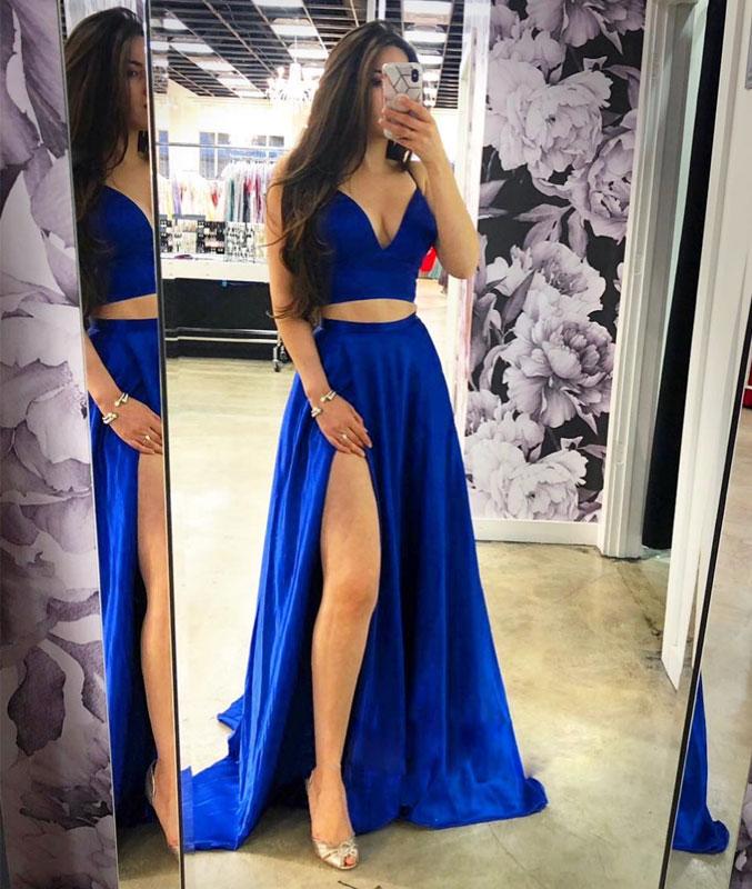 Royal Blue Two Pieces Prom Dress, Evening Dress, Graduation School Party Gown