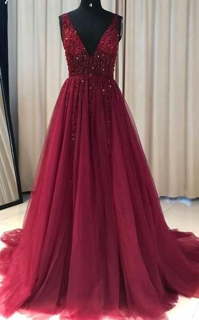 V Neckline Prom Dress Long , Evening Dress, Formal Dresses, Graduation School Party Dance Dress
