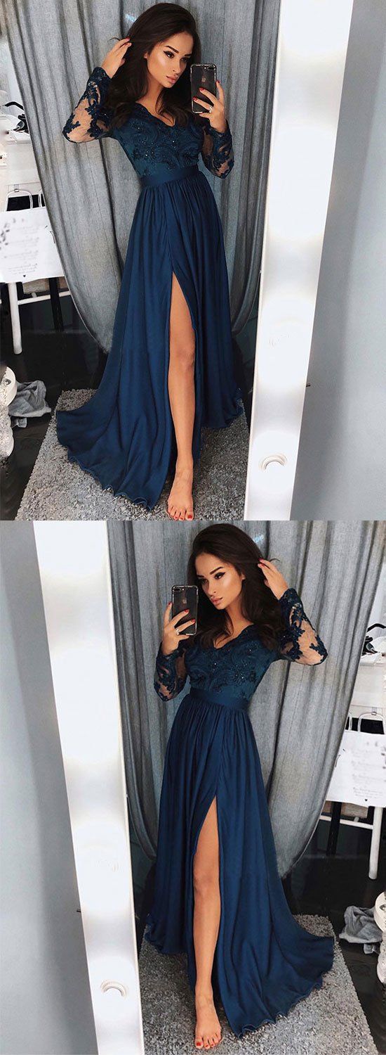 Sexy Prom Dress Slit Skirt, Prom Dresses, Evening Gown, Graduation School Party Dress, Winter Formal Dress