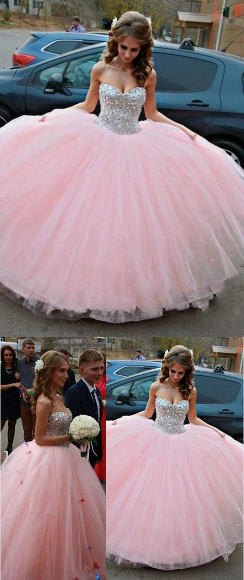 Pink Beaded Quinceanera Dress, Ball Gown, Sweet 16 Dresses, Prom Dress, Graduation Party Dresses