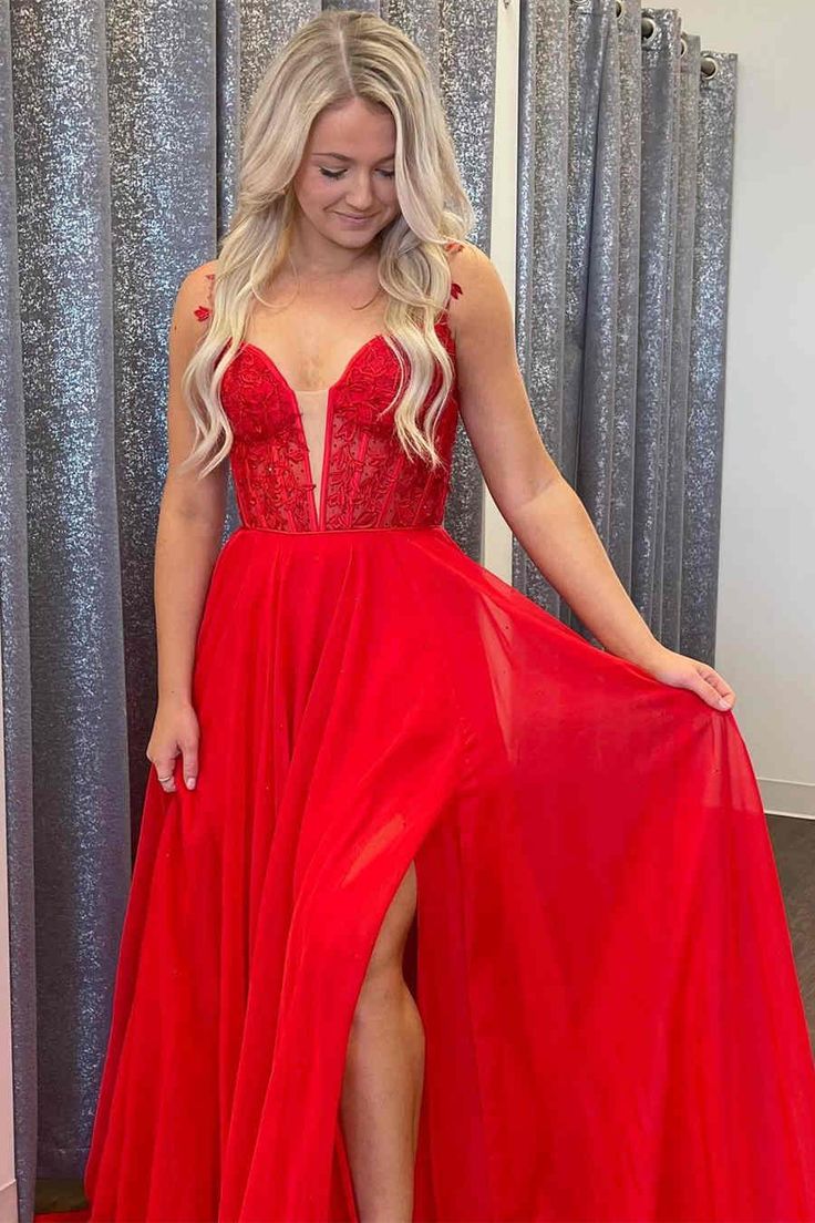 A-line Chiffon Long Prom Dress with Sheer Leaf Lace Bodice